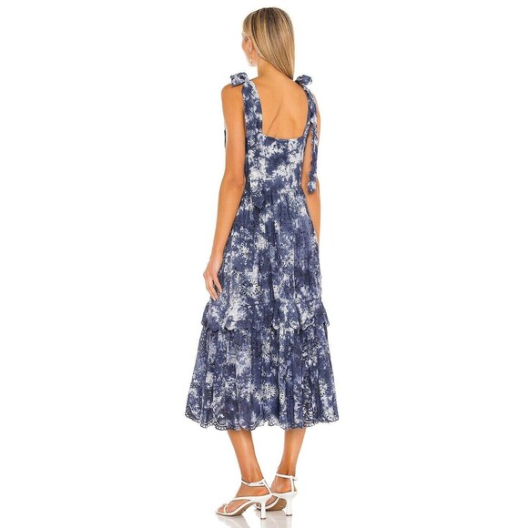 LoveShackFancy Antonella Midi Eyelet Dress in Midnight Navy Blue Hand Dye Size 8 - Picture 3 of 16
